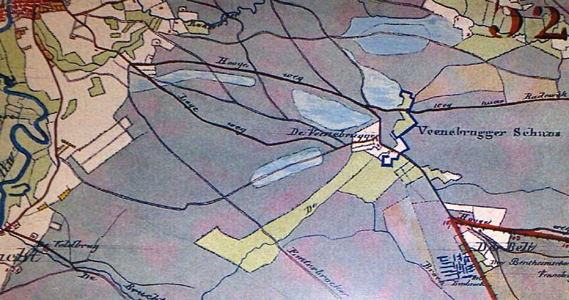 De Schans bij Venebrugge is later nog verder uitgebouwd zoals in de kaart van Hueugenin is te zien