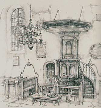 Het interieur van de kerk in Bloemendaal