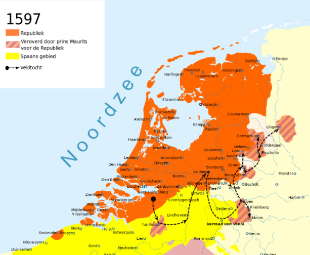 Noord Nederland is in 1597 tijdelijk helemaal in staatse handen