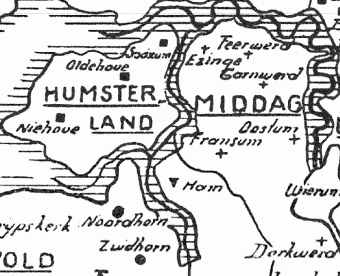 Een oude kaart van Noordhorn en Zuidhorn bij Groningen