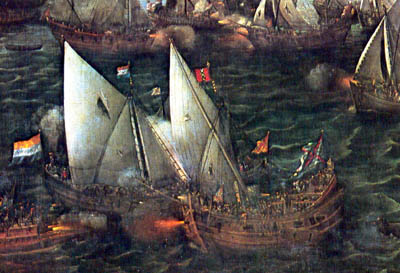 Vlieboten in actie op het Haarlemmermeer tegen de Spanjaarden